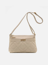 Bolsa em Couro Matelassê Off White Zíper Duplo Tiracolo